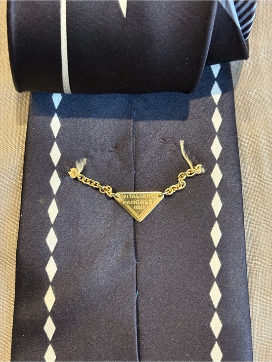 Vintage Vitaliano Pancaldi Men Silk Tie Blue Black Silver Geometric Panel Italy main image 3